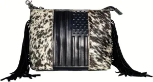Western American Flag Embossed Women Shoulder Bags Vintage Horsehair Tassels Handbag Cowhide Leather Purse