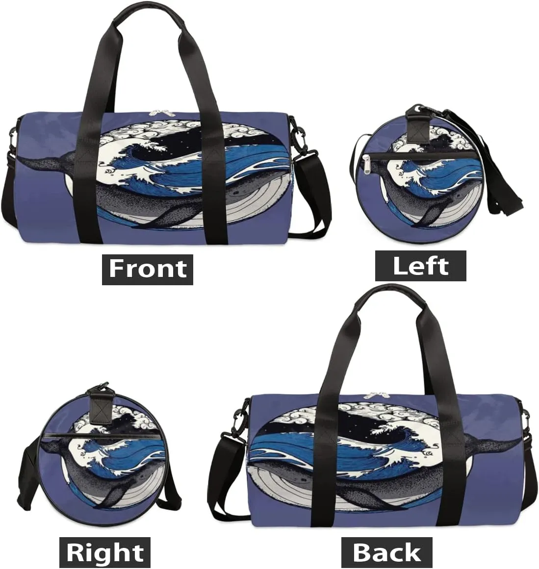 Whale Japanese Art Gym Bag Small Gym Duffel Bags for Men Women Overnight Weekender Bag Lightweight Sport Duffle Bag Carry On Gymbag