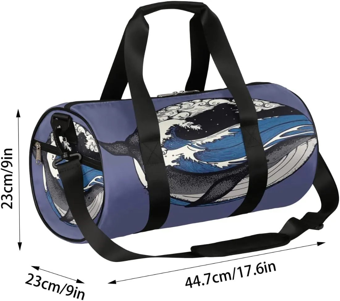 Whale Japanese Art Gym Bag Small Gym Duffel Bags for Men Women Overnight Weekender Bag Lightweight Sport Duffle Bag Carry On Gymbag