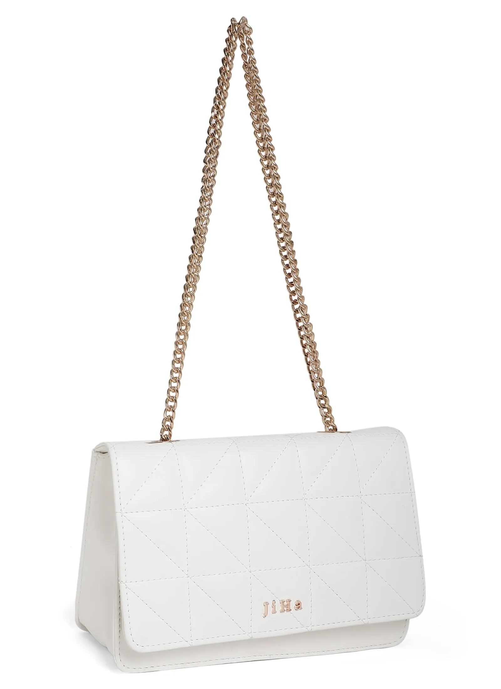 White Quilted Double Chain Shoulder and Sling Bag