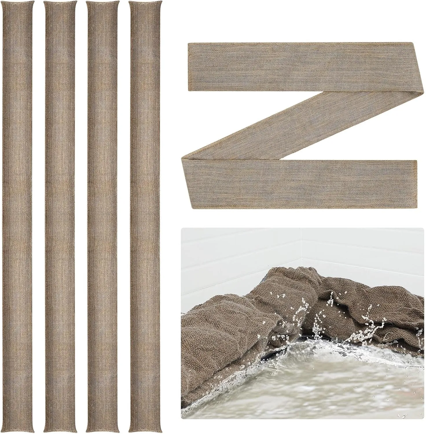 Windyun 4 Pcs Water Activated Flood Barrier 8 ft x 8 Inch Absorbent Sandless Sand Bags for Flooding Reusable Water Absorbing Snake for Rain Hurricane Garage Basement Door