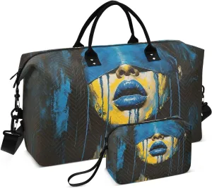 Woman Blue Lip Travel Duffel Bag, Gym Bags with Multiple Interior Pockets for Men Women Toiletry Purse Included 20.5”x 1.9” x 13.8”