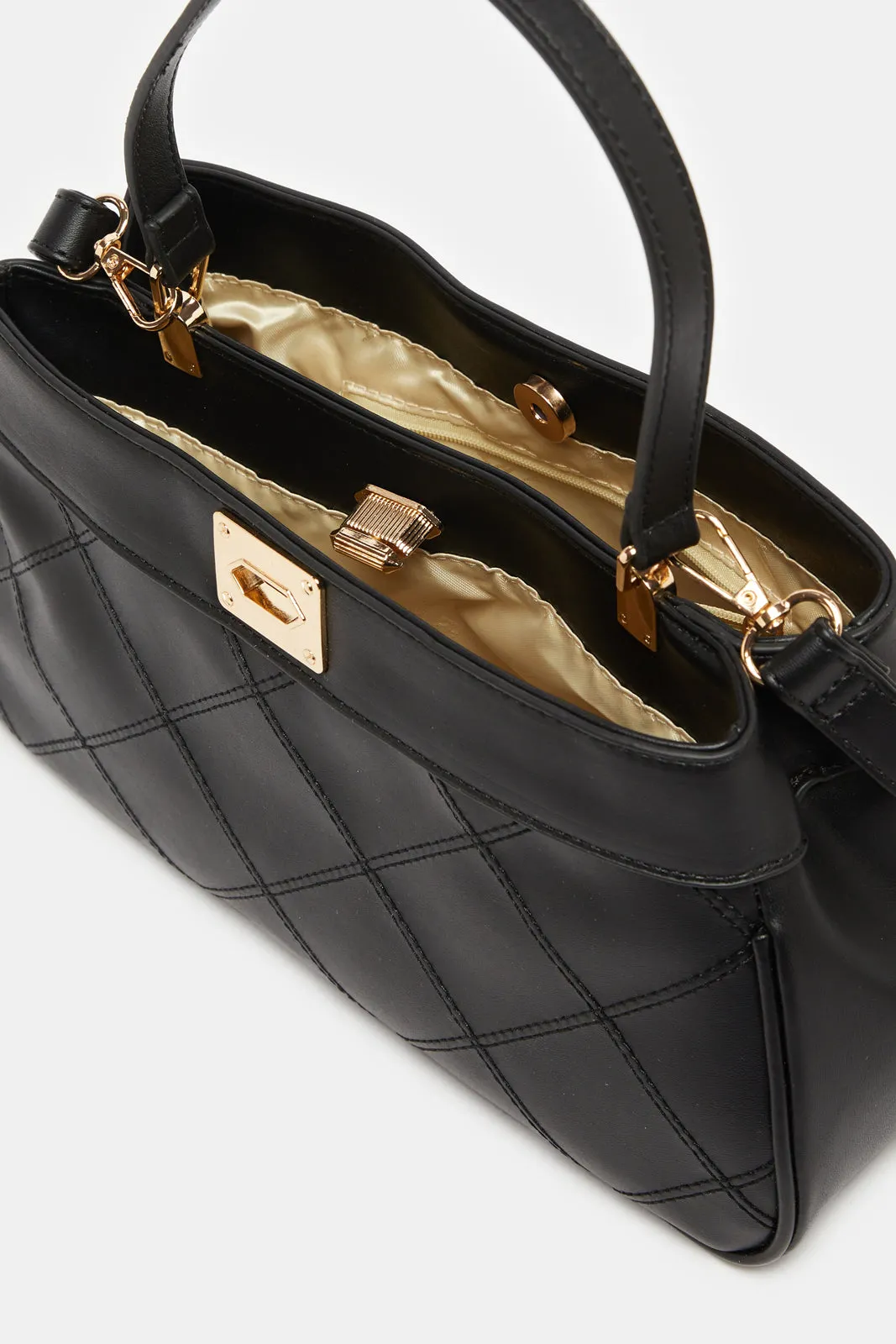 Women Black Quilted Day Bag