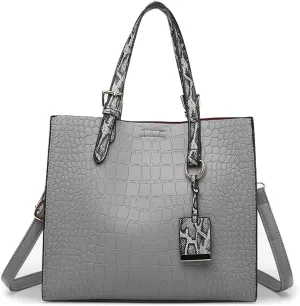 Women Fashion Crocodile Pattern Handbag Snakeskin Top Handle Tote Purse Shoulder Crossbody Bag