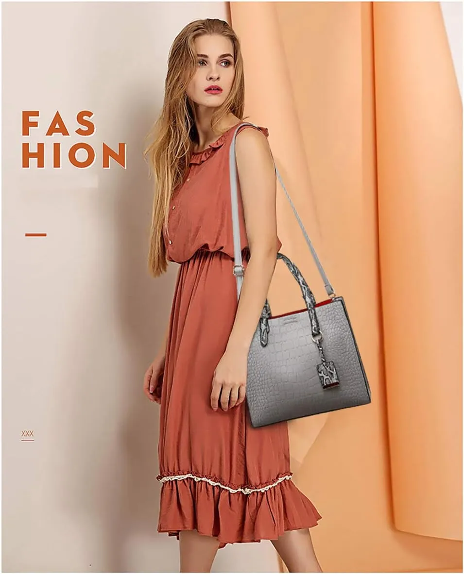 Women Fashion Crocodile Pattern Handbag Snakeskin Top Handle Tote Purse Shoulder Crossbody Bag