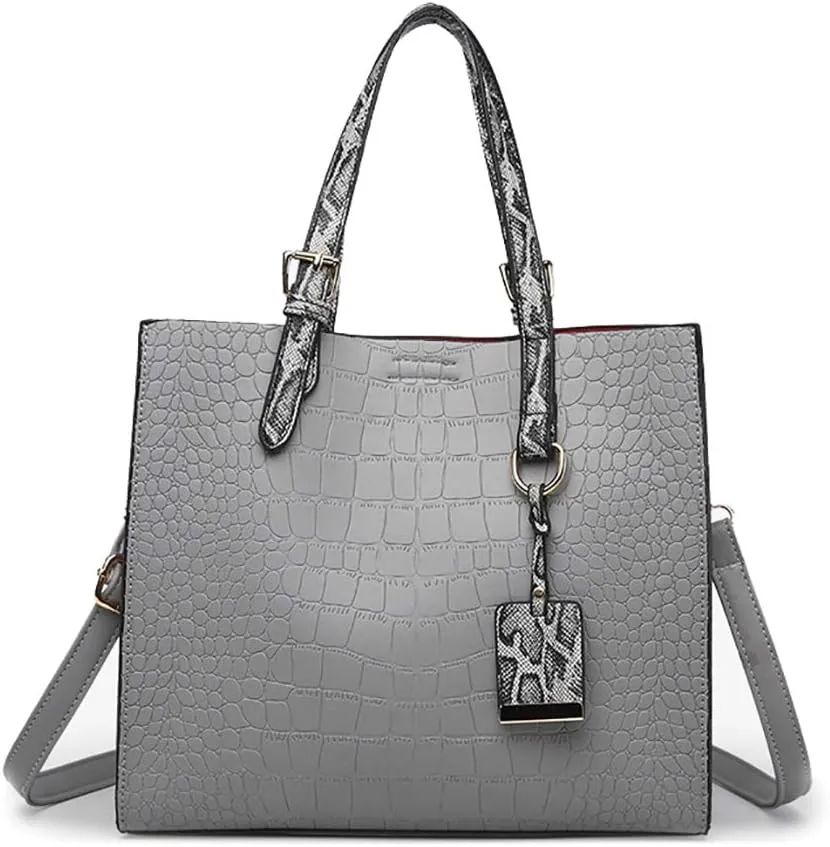 Women Fashion Crocodile Pattern Handbag Snakeskin Top Handle Tote Purse Shoulder Crossbody Bag