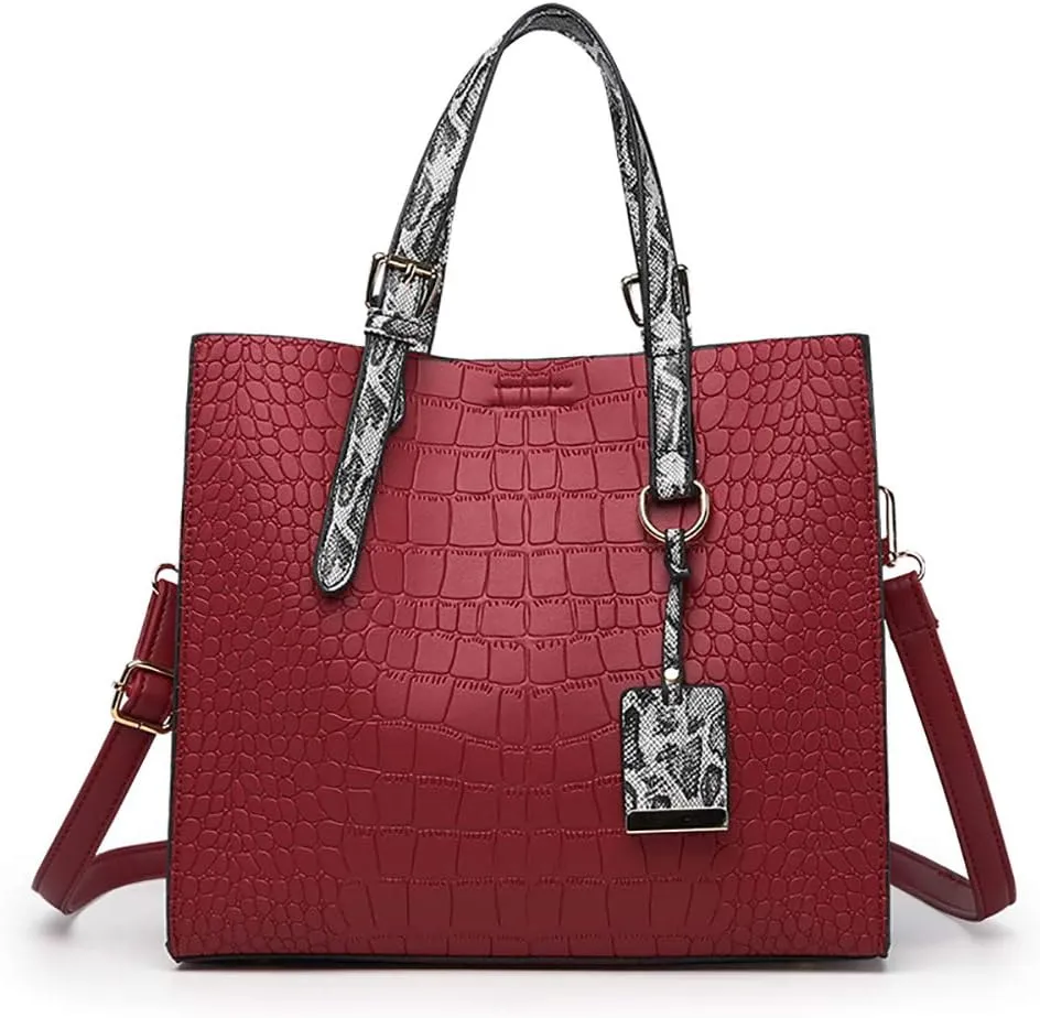 Women Fashion Crocodile Pattern Handbag Snakeskin Top Handle Tote Purse Shoulder Crossbody Bag