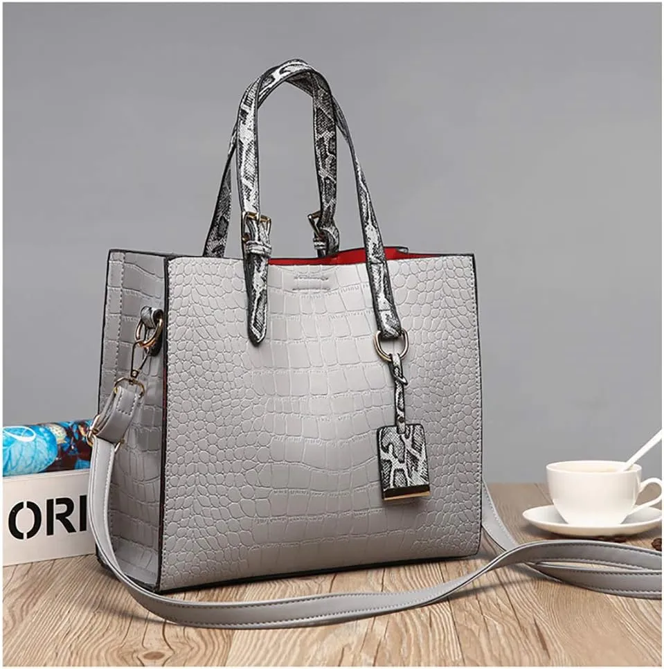 Women Fashion Crocodile Pattern Handbag Snakeskin Top Handle Tote Purse Shoulder Crossbody Bag