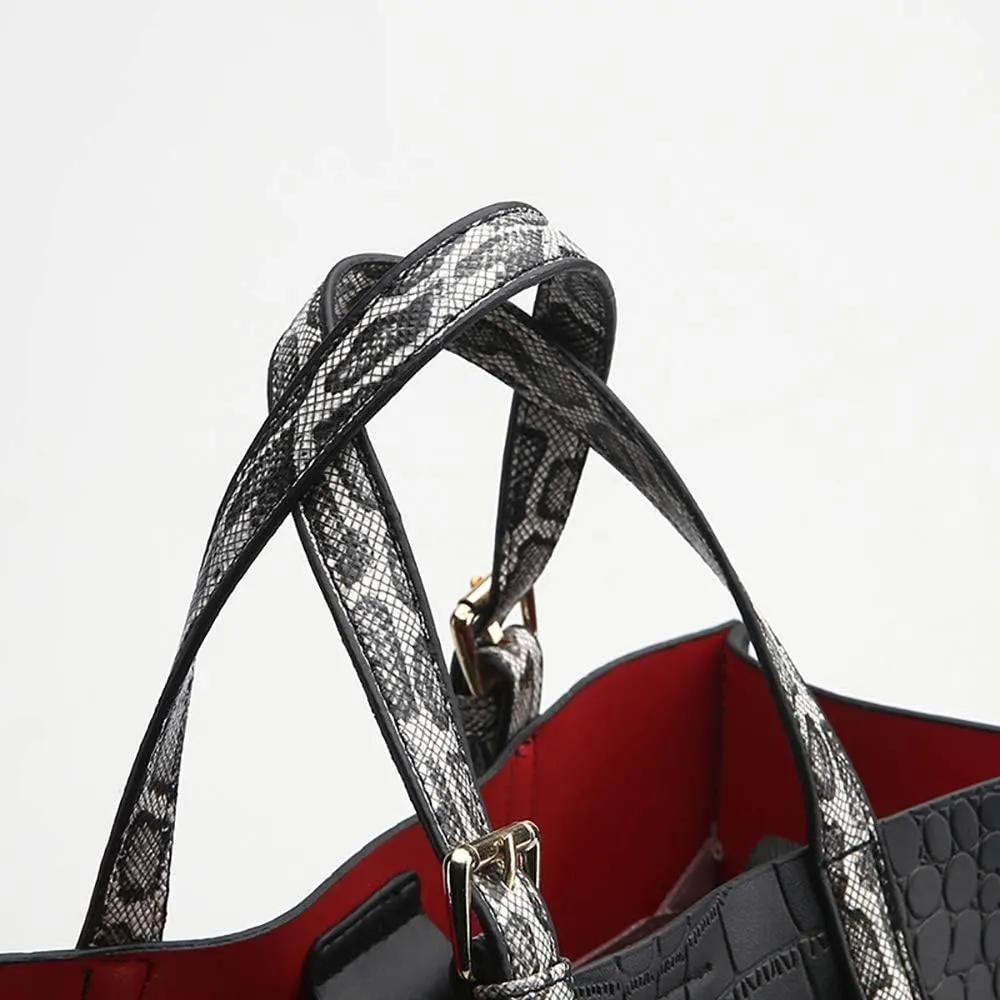 Women Fashion Crocodile Pattern Handbag Snakeskin Top Handle Tote Purse Shoulder Crossbody Bag