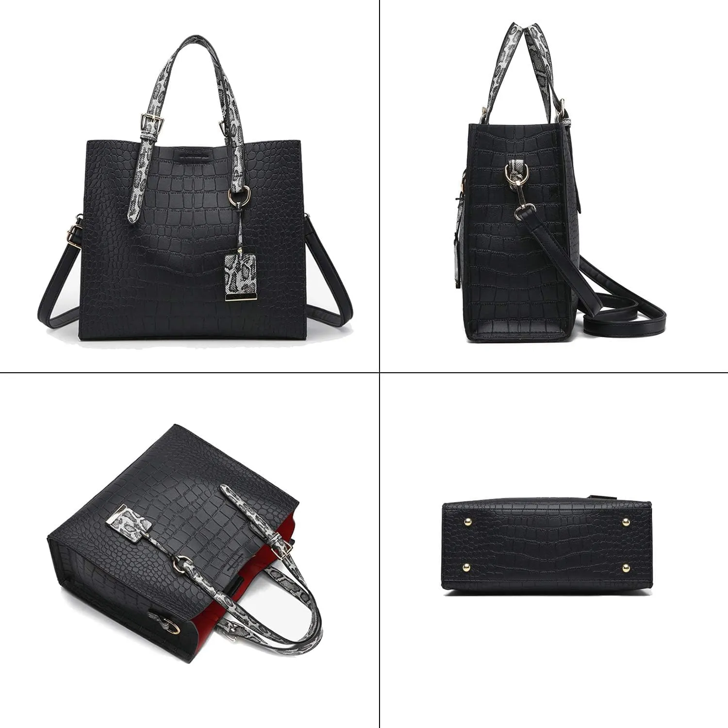 Women Fashion Crocodile Pattern Handbag Snakeskin Top Handle Tote Purse Shoulder Crossbody Bag