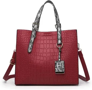 Women Fashion Crocodile Pattern Handbag Snakeskin Top Handle Tote Purse Shoulder Crossbody Bag