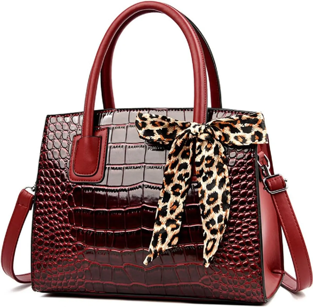 Women Fashion Handbag Crocodile Pattern Purse Shoulder Bag Bowknot Satchel Top-Handle Bag Tote for Work,Travel,Party