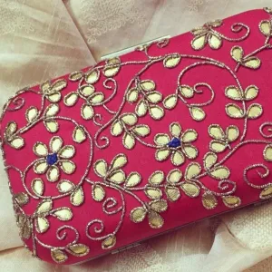 Women Pink Clutches Classic Courteous Embroidered Sleek