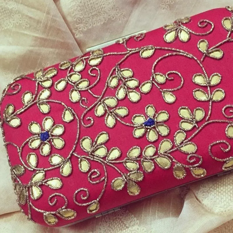 Women Pink Clutches Classic Courteous Embroidered Sleek