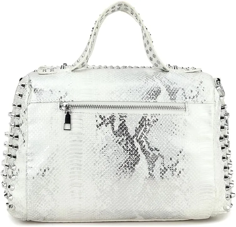 Women Rivet Top-handle Satchel PU Tote Purse Snake Pattern Shoulder Bags Handbag