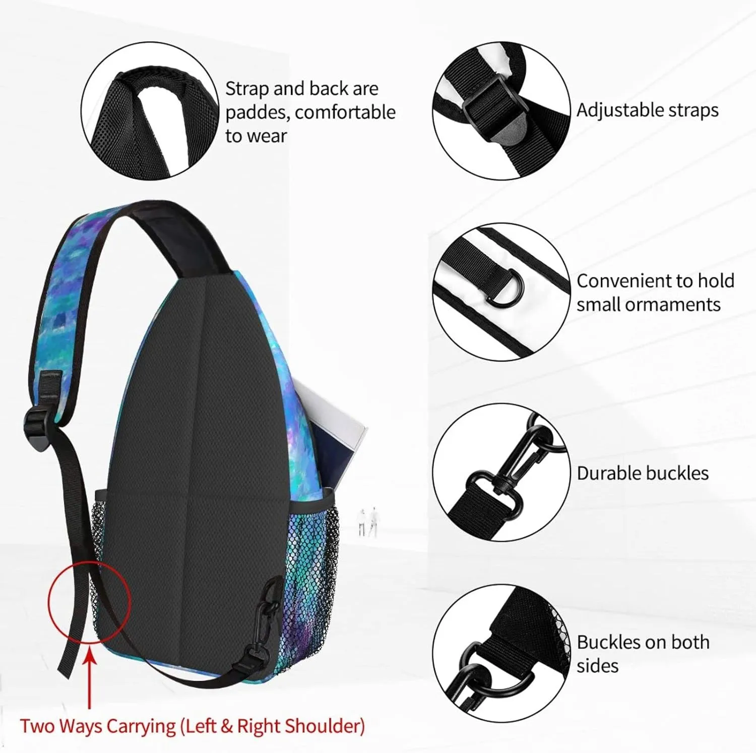 Women Seamless Tie Dye Circles Crossbody Sling Backpack for Men Chest Bag Shoulder Bag Lightweight One Strap Backpack Travel Outdoor Daypack