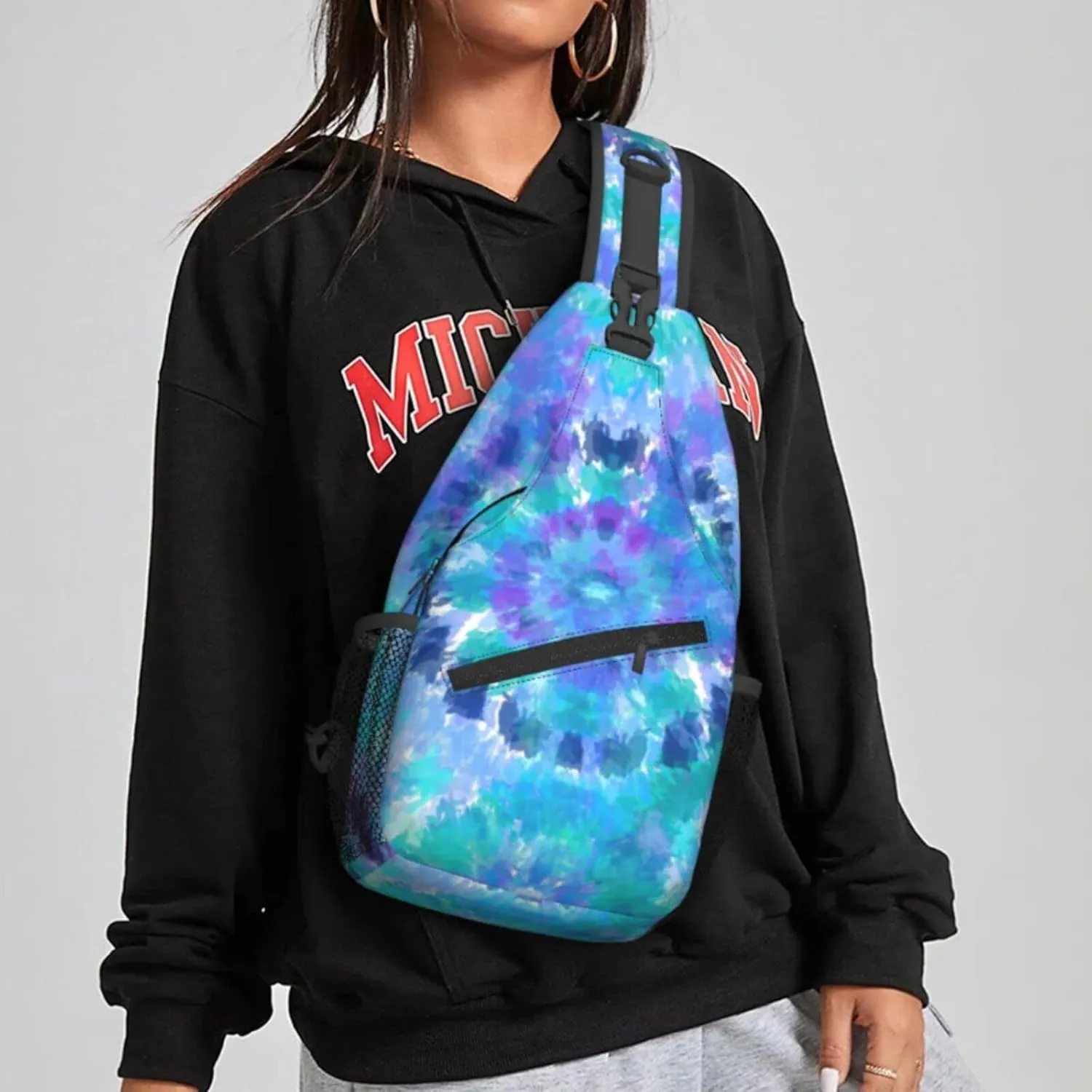 Women Seamless Tie Dye Circles Crossbody Sling Backpack for Men Chest Bag Shoulder Bag Lightweight One Strap Backpack Travel Outdoor Daypack