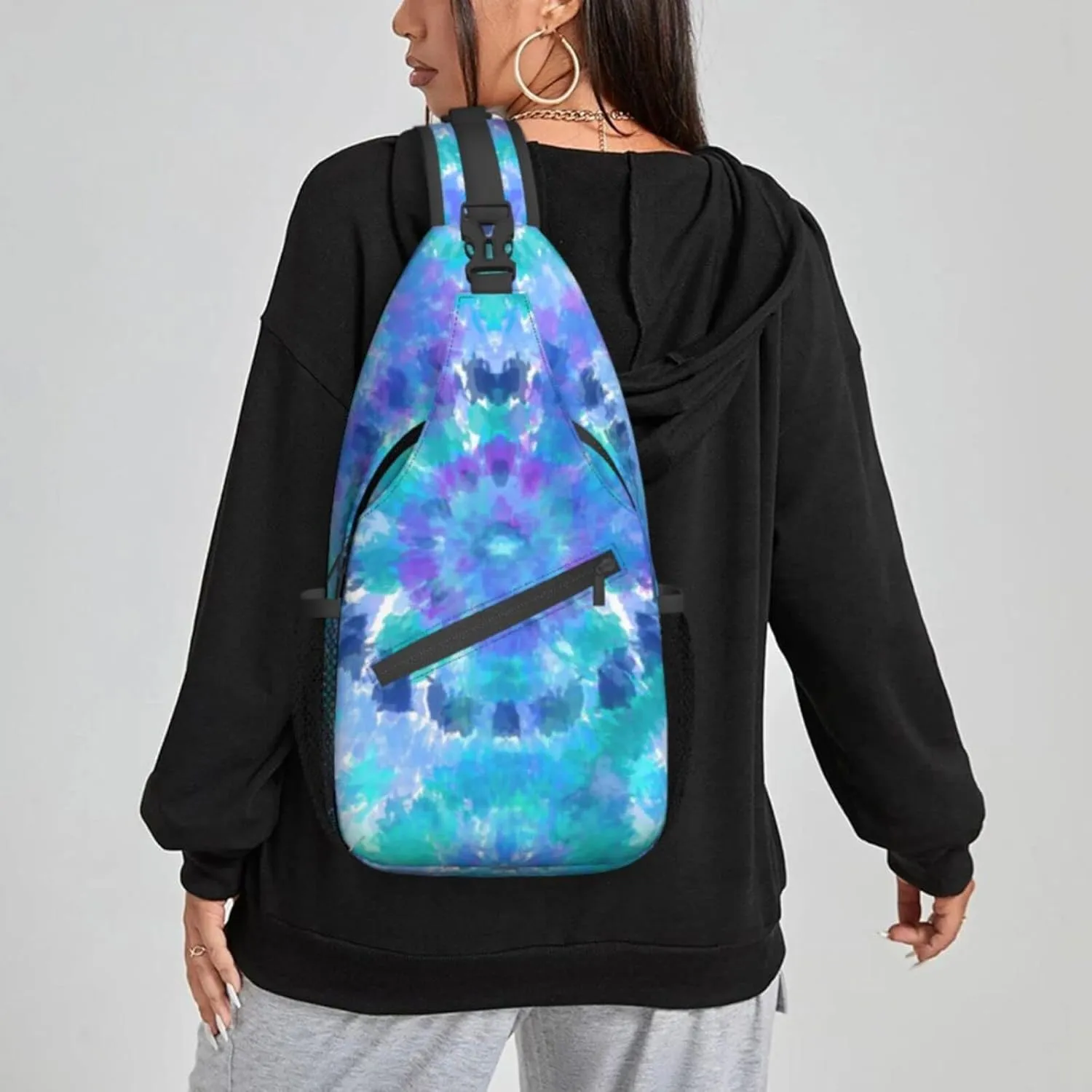 Women Seamless Tie Dye Circles Crossbody Sling Backpack for Men Chest Bag Shoulder Bag Lightweight One Strap Backpack Travel Outdoor Daypack