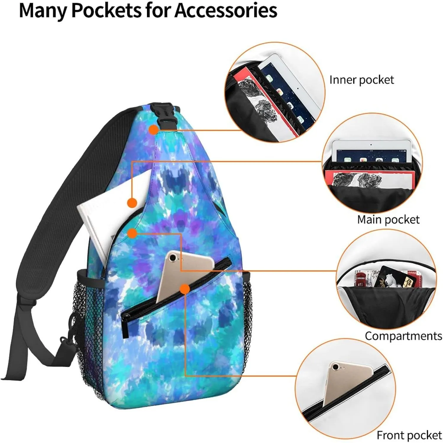 Women Seamless Tie Dye Circles Crossbody Sling Backpack for Men Chest Bag Shoulder Bag Lightweight One Strap Backpack Travel Outdoor Daypack