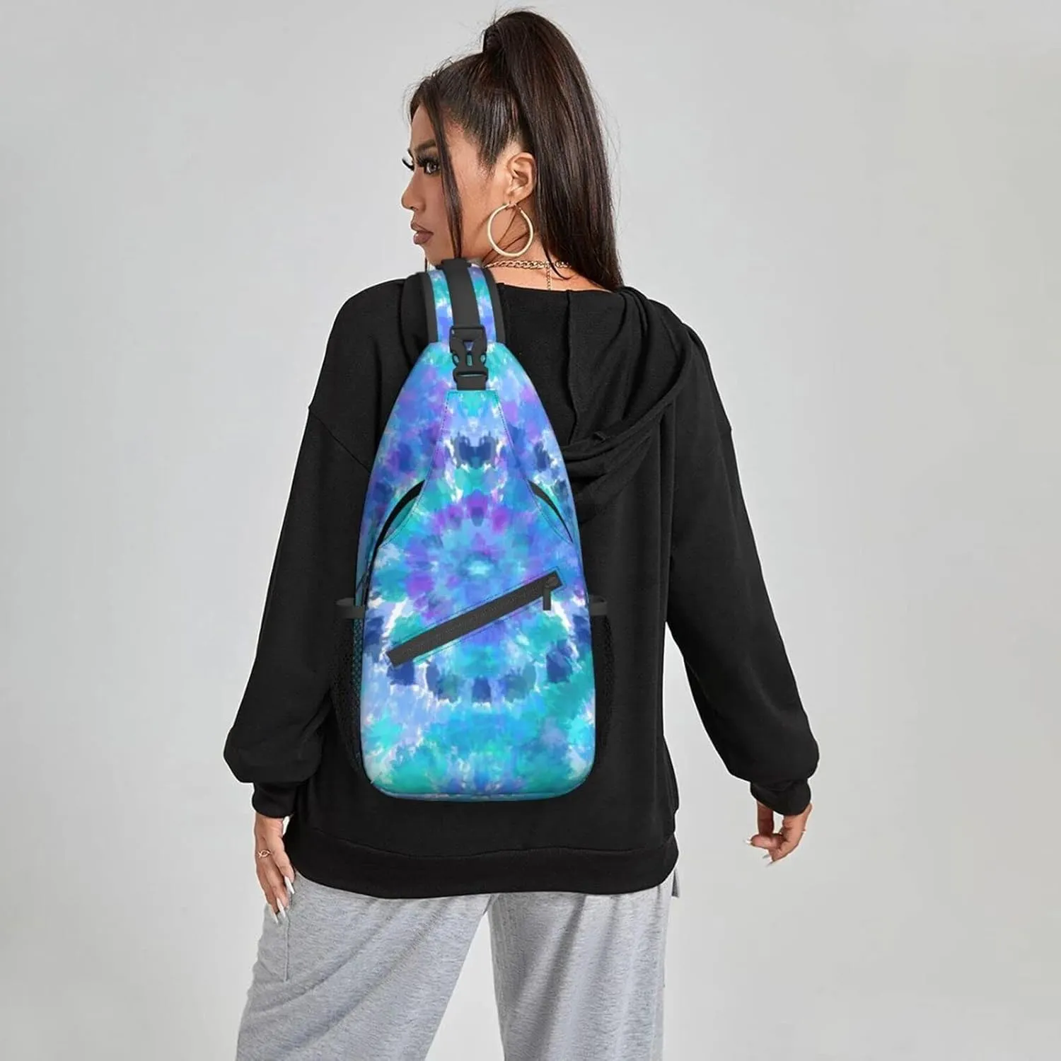 Women Seamless Tie Dye Circles Crossbody Sling Backpack for Men Chest Bag Shoulder Bag Lightweight One Strap Backpack Travel Outdoor Daypack