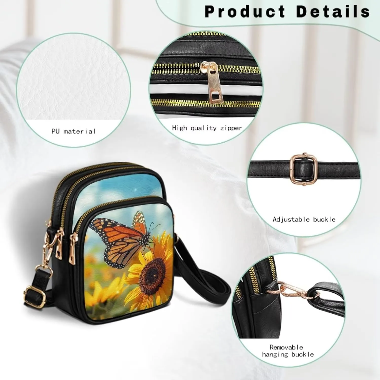 Women Small Crossbody Bags PU Leather Handbags, Animals Print Travel Wallet Zipper Phone Pouch Adjustable Strap