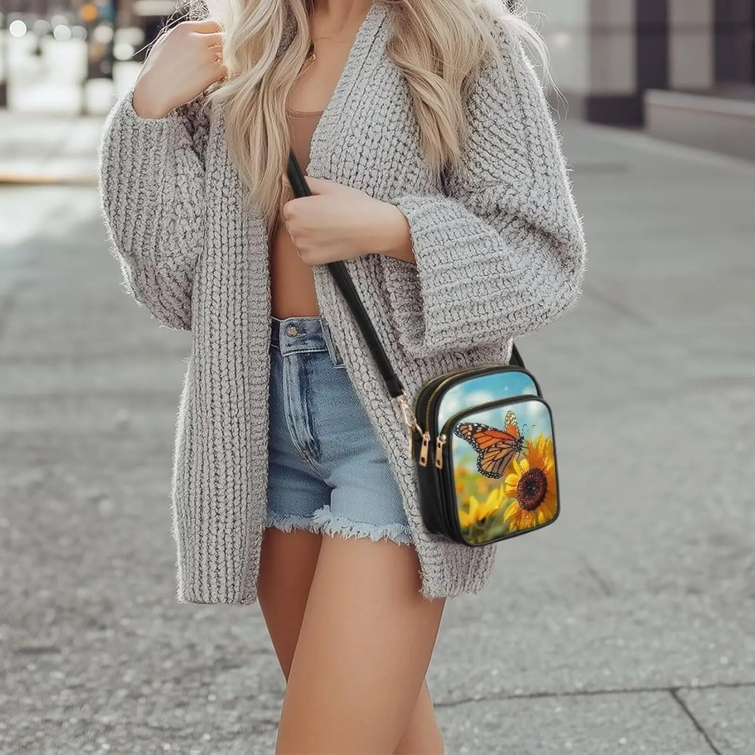 Women Small Crossbody Bags PU Leather Handbags, Animals Print Travel Wallet Zipper Phone Pouch Adjustable Strap