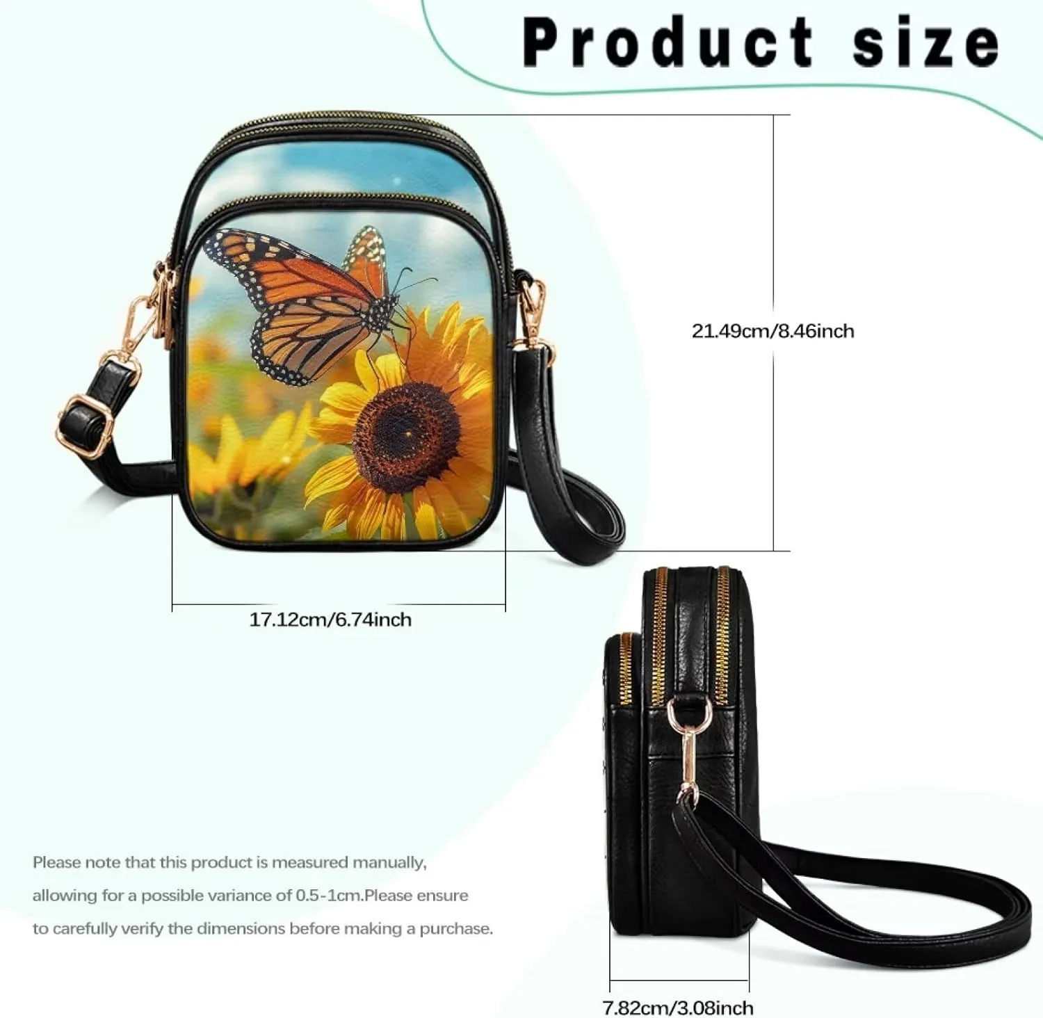 Women Small Crossbody Bags PU Leather Handbags, Animals Print Travel Wallet Zipper Phone Pouch Adjustable Strap