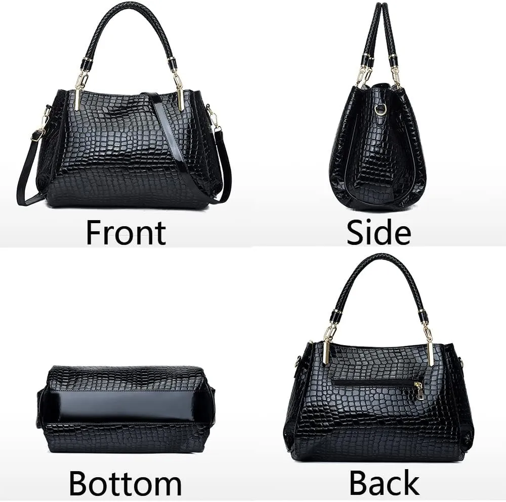 Women Tote Bag Crocodile Pattern Bucket Bag Shoulder Bags Top Handle Bag Purse