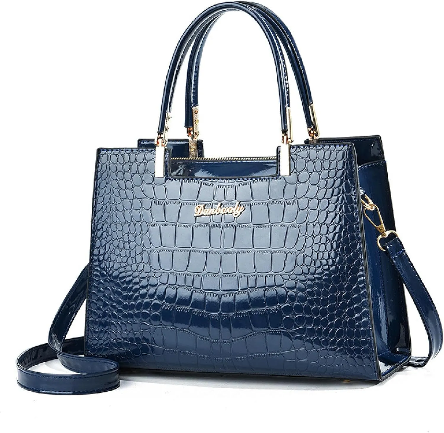 Women's Crocodile Skin Patterned Shoulder Bag, Laptop Bag with Large Capacity, Versatile Briefcase