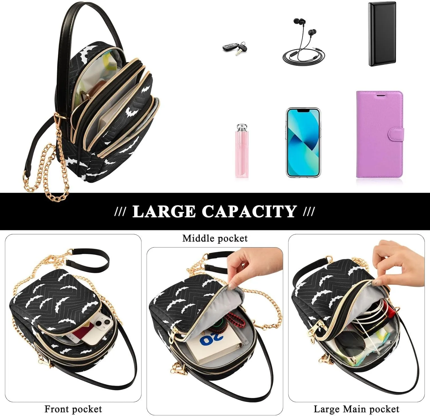 Women's Crossbody Handbags with Zipper Casual Leather Small Travel Purses Crossbody Bags for Ladies