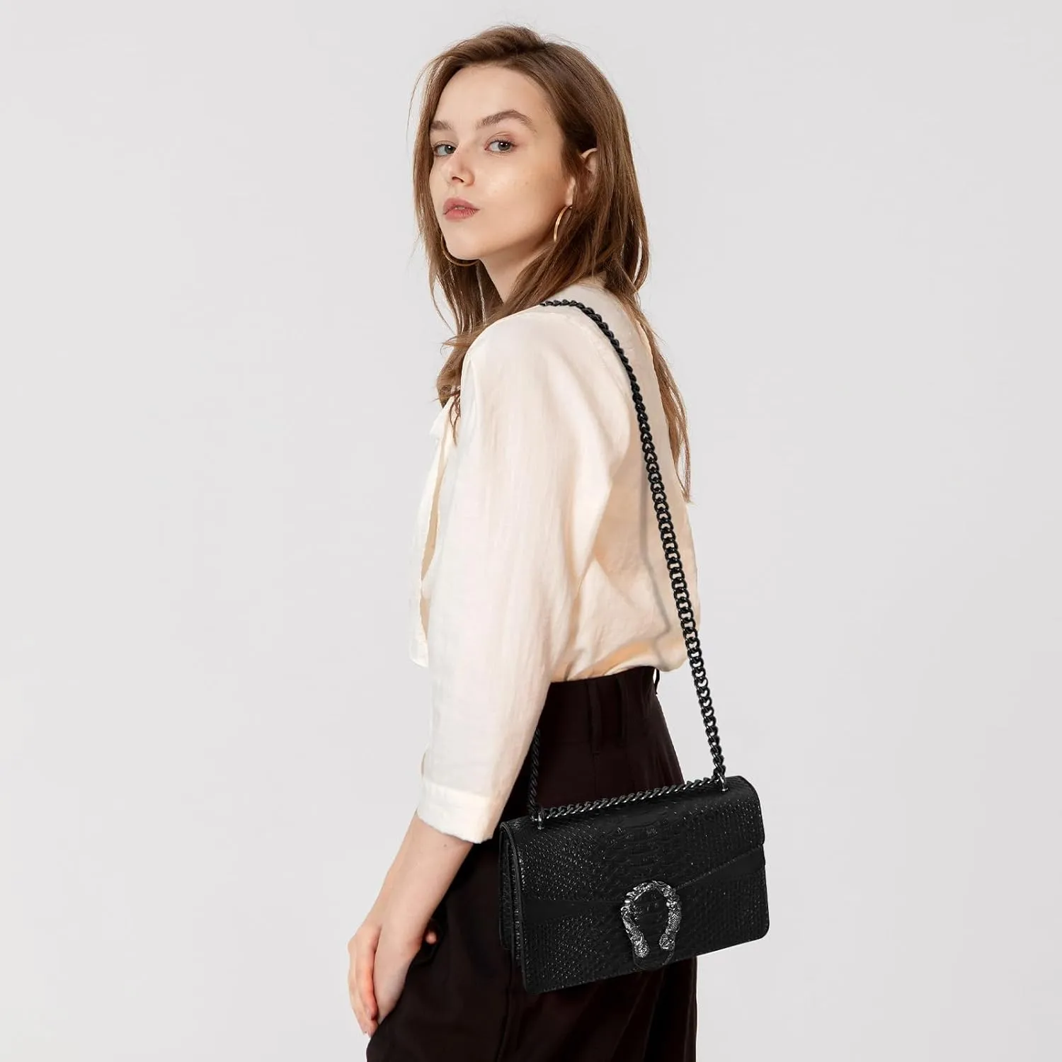 Women's Crossbody Shoulder Bag Snake Print Satchel Purse Leather Chain Clutch Evening Handbag
