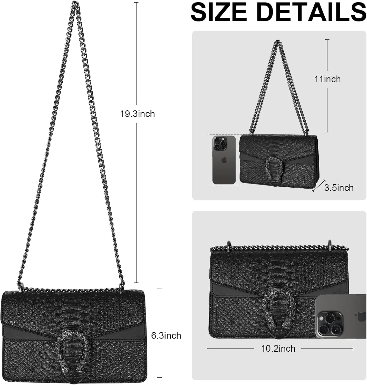 Women's Crossbody Shoulder Bag Snake Print Satchel Purse Leather Chain Clutch Evening Handbag