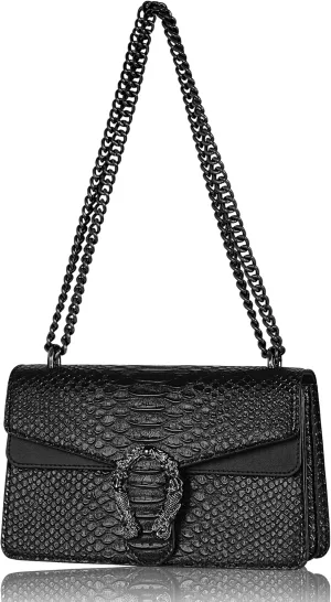 Women's Crossbody Shoulder Bag Snake Print Satchel Purse Leather Chain Clutch Evening Handbag