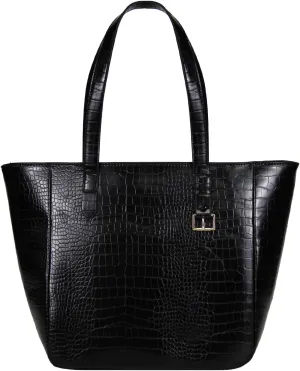 Women'S Faux Leather Tote Bag Shopper Handbag Black Crocodile Shoulder Tote Bag With Zipper