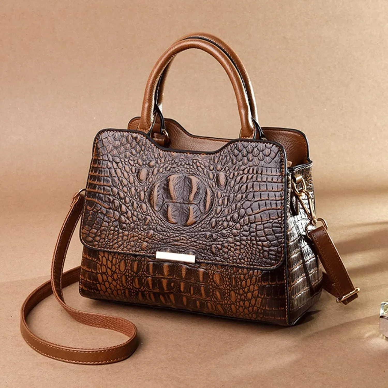 Women's Handbags Vintage Fashion Crocodile Genuine Leather Ladies Handbags Women Bags Designer Woman Shoulder Bag Female(B)