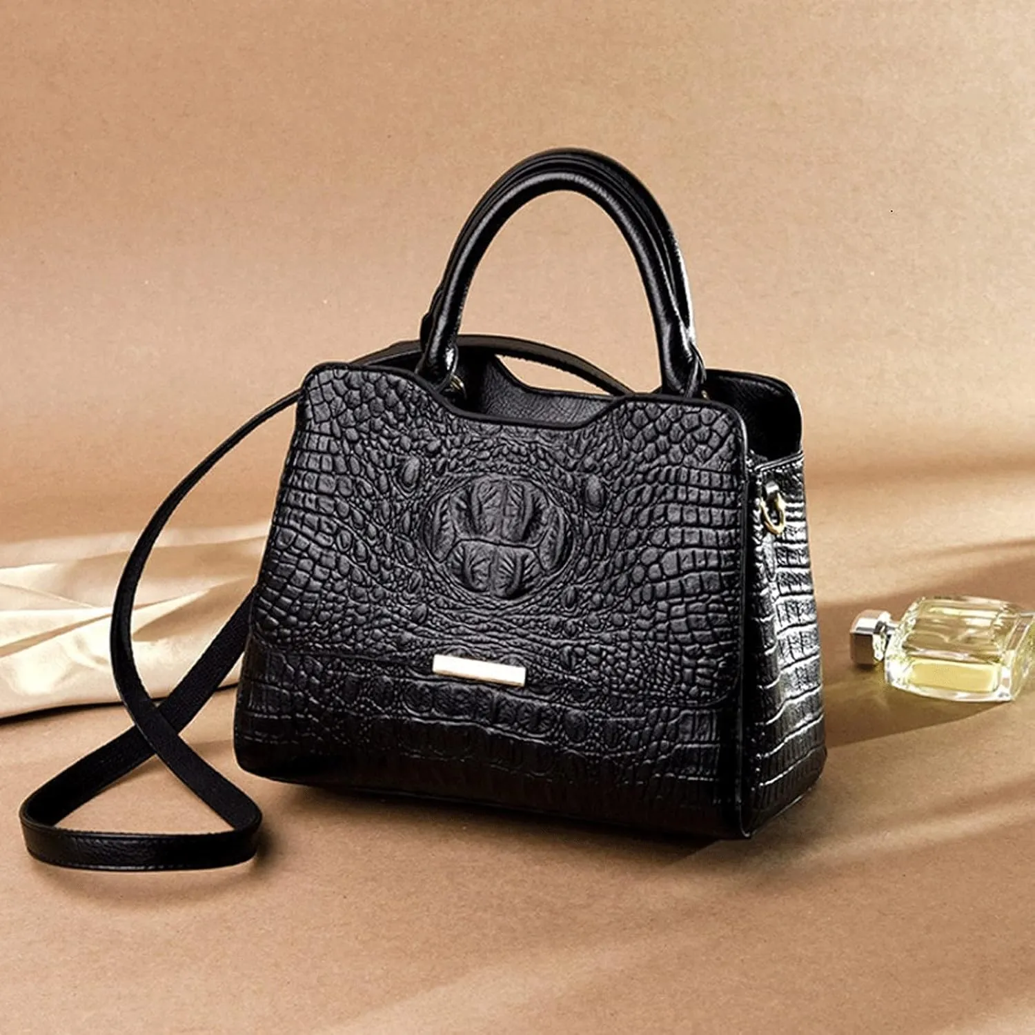 Women's Handbags Vintage Fashion Crocodile Genuine Leather Ladies Handbags Women Bags Designer Woman Shoulder Bag Female(B)