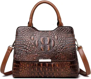 Women's Handbags Vintage Fashion Crocodile Genuine Leather Ladies Handbags Women Bags Designer Woman Shoulder Bag Female(B)