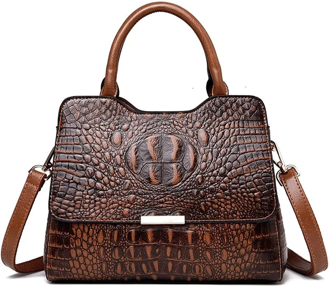 Women's Handbags Vintage Fashion Crocodile Genuine Leather Ladies Handbags Women Bags Designer Woman Shoulder Bag Female(B)