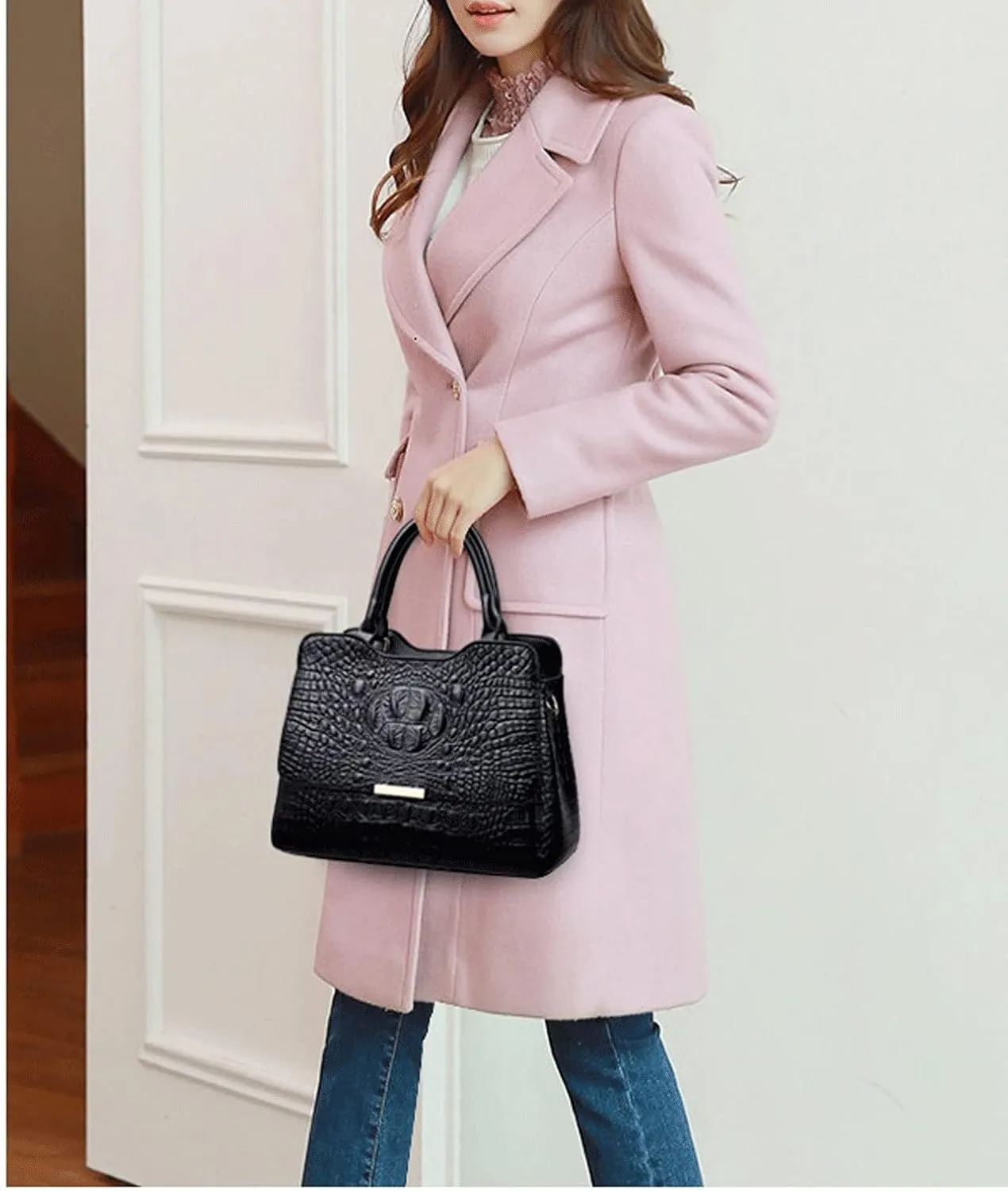 Women's Handbags Vintage Fashion Crocodile Genuine Leather Ladies Handbags Women Bags Designer Woman Shoulder Bag Female(B)