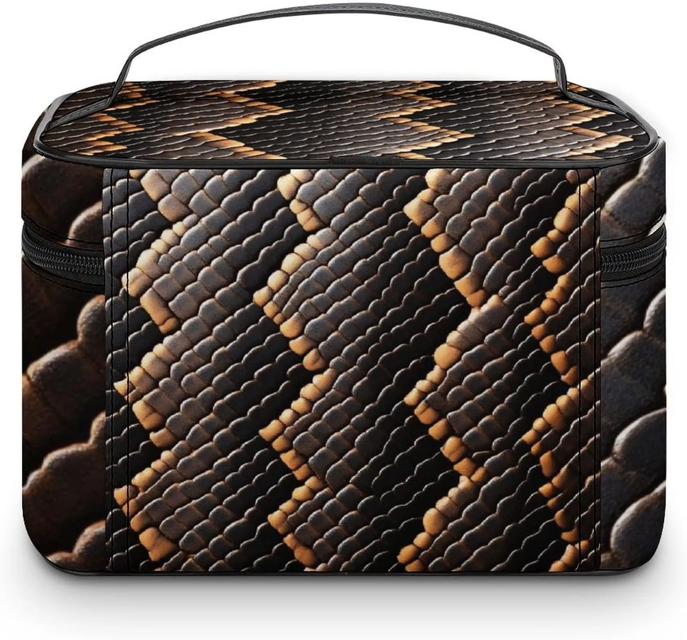 Women's Large Makeup Bag, Portable Cosmetic Brush Bags Cool Snake Skin Brown Makeup Organizer Case Travel Toiletry Accessories