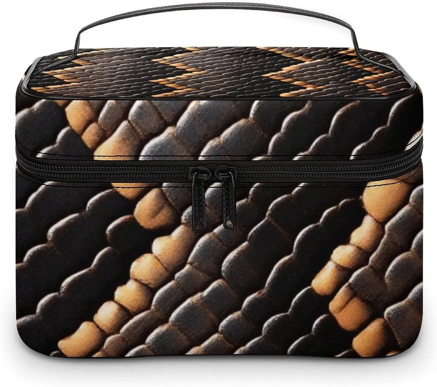 Women's Large Makeup Bag, Portable Cosmetic Brush Bags Cool Snake Skin Brown Makeup Organizer Case Travel Toiletry Accessories