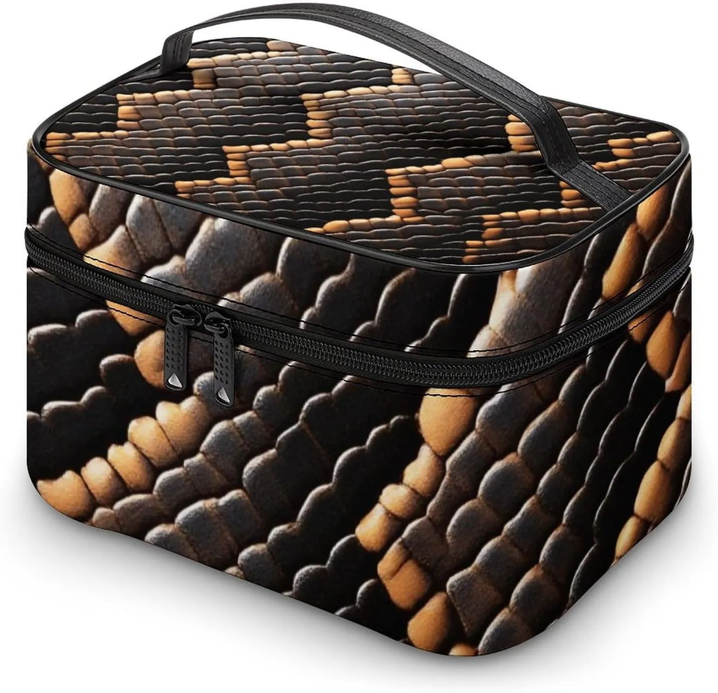 Women's Large Makeup Bag, Portable Cosmetic Brush Bags Cool Snake Skin Brown Makeup Organizer Case Travel Toiletry Accessories