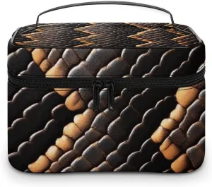 Women's Large Makeup Bag, Portable Cosmetic Brush Bags Cool Snake Skin Brown Makeup Organizer Case Travel Toiletry Accessories