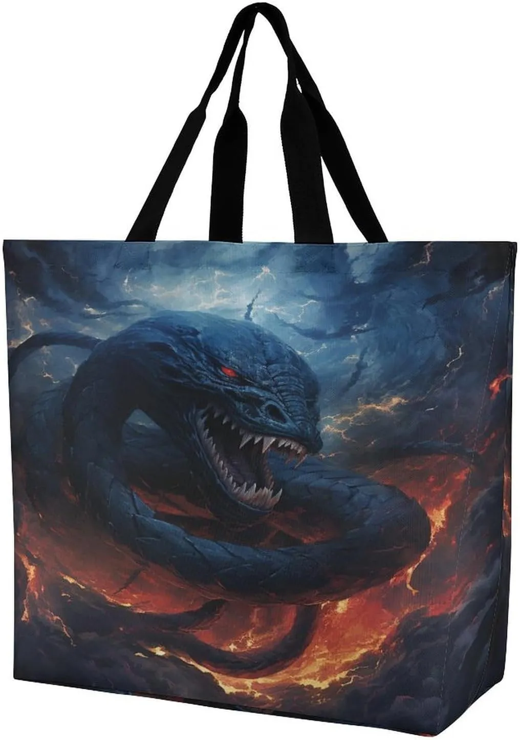 Women's Multi-Functional Shopping Bag，Black Snake in Flames Printing Messenger Bag Shoulder Bag for Travel, Work, Shopping & Parties with Inner Pocket, Grocery Bag Lightweight & Water-Resistant