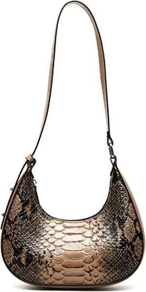 Women's PU Leather Satchel Vintage Snake Print Handbags Crescent Bags Small Clutch Purses Ladies Stylish Shoulder Bags