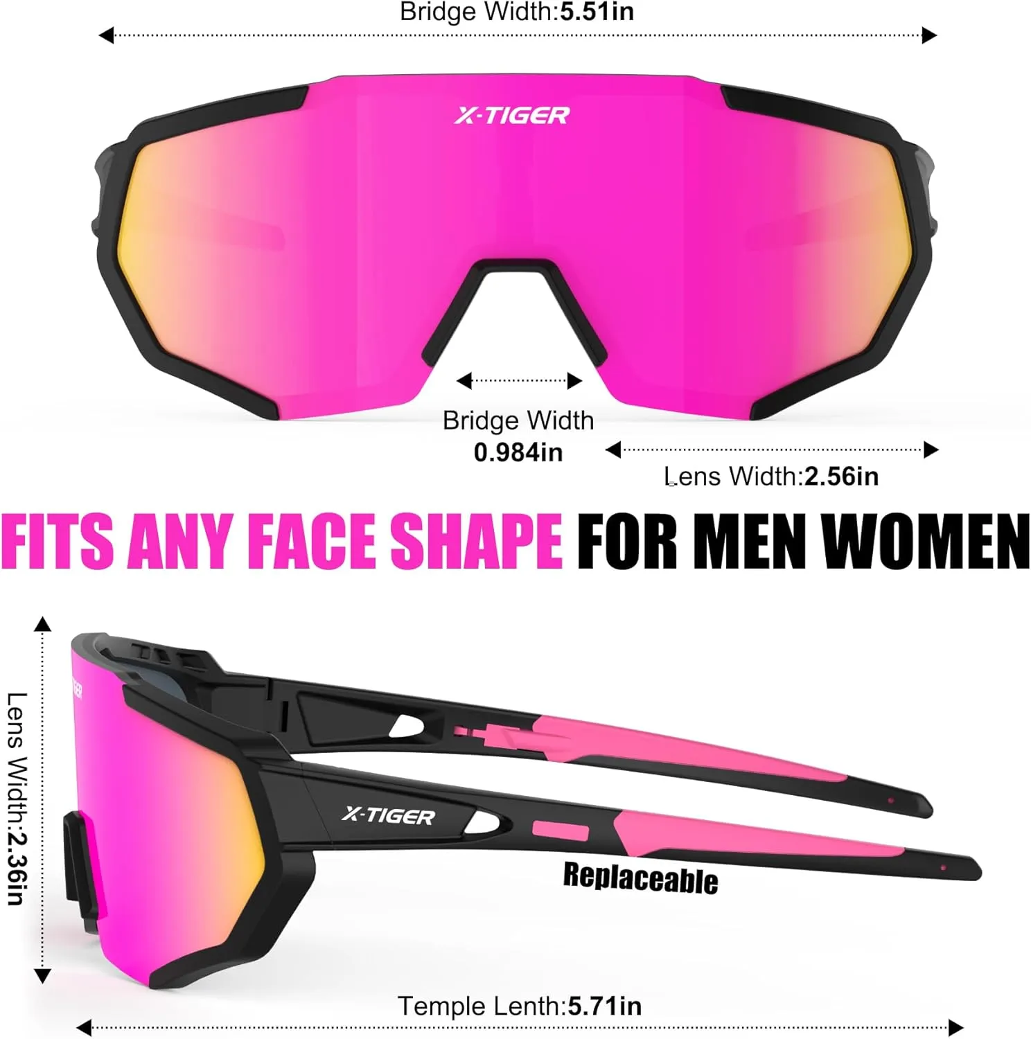 X-TIGER Polarized Sports Sunglasses with 5 Interchangeable Lenses,Mens Womens Cycling Bike Glasses,Baseball Running Fishing