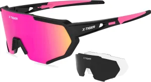 X-TIGER Polarized Sports Sunglasses with 5 Interchangeable Lenses,Mens Womens Cycling Bike Glasses,Baseball Running Fishing