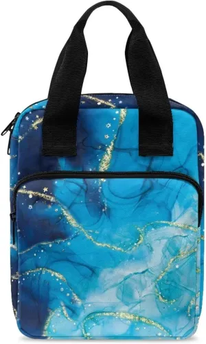 Xoenoiee Blue Marble Print Tote Bible Bag Bible Case for Women Bible Covers for Men Bible Bags Bible Carrying Case with Handle and Zipper Pocket