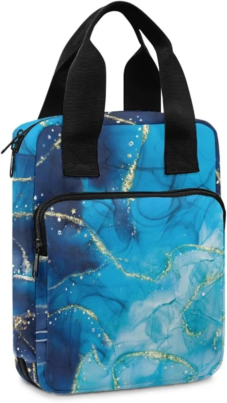 Xoenoiee Blue Marble Print Tote Bible Bag Bible Case for Women Bible Covers for Men Bible Bags Bible Carrying Case with Handle and Zipper Pocket