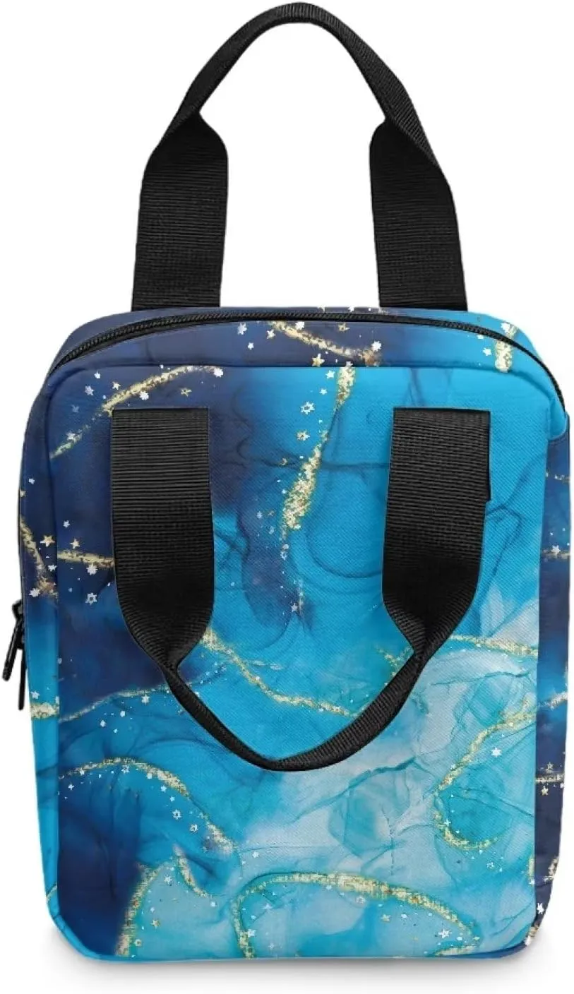 Xoenoiee Blue Marble Print Tote Bible Bag Bible Case for Women Bible Covers for Men Bible Bags Bible Carrying Case with Handle and Zipper Pocket